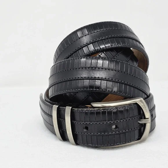 Mezlan Mens Belt Sz 48 Black Leather 8700/35 Brushed Silver Spain Big & Tall - Picture 14 of 16